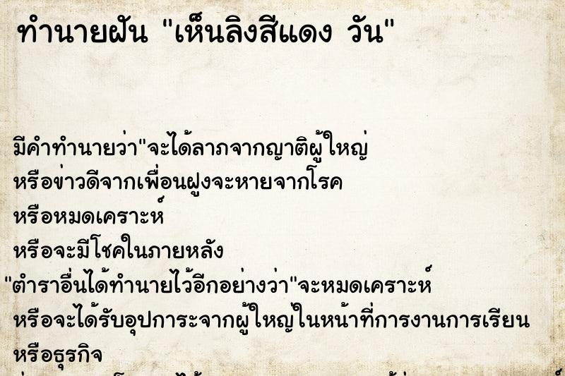 ทำนายฝันทำนายฝันเห็นลิงสีแดงวัน